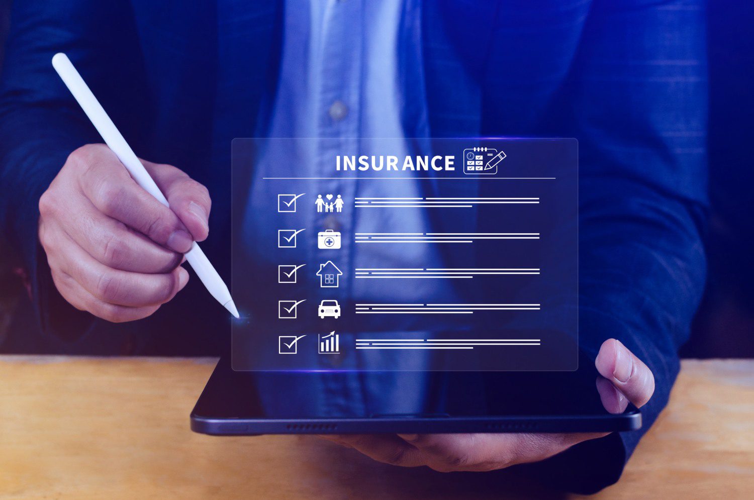 Person using tablet for insurance checklist.